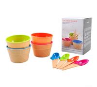 Startbuymore Compact Ice Cream Bowl Set With 4 Matching Spoons Designed For Portion Control And Fun Presentation Of Treats And Sweet Snacks