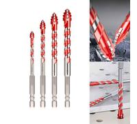 Startbuymore Eccentric Drill Bit Set For Drilling Glass Bricks Tiles Granite Cement With Four-Flute Triangle Spiral Steel Alloy Construction 6/8/10/12MM(6+8+10+12mm)