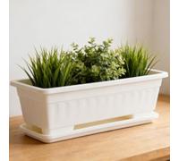 Startbuymore Self Watering Rectangular Planters, Growing Box With Drainage Tray And System For Vegetables, Window Box Planters, Indoor Herb Garden, 35.8 x 13.8 x 14.2cm(white)