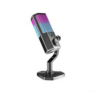 Startbuymore USB Desktop Microphone RGB Noise Reduction and Play for One Click Mute Real Time Monitoring Streaming Podcasting Gaming Remote Work 3.5mm Jack Adjustable ABS RGB for LIGHTING 20.5x8cm