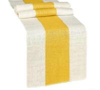 Startbuymore Vintage Burlap Table Natural Linen Tablecloth Rustic 30x275cm for Wedding Birthday Party Decorations Brown White Gray Yellow Washable Reusable Table Cover for Home Event(Yellow & White)