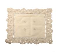 Startbuymore White Lace Placemats, Small Table Cloth Coffee Table Cover Mats Floral Embroidered Satin Tablecloth With Lace Trim For Wedding Reception Party Table Home Decoration(Square 60 * 60cm)