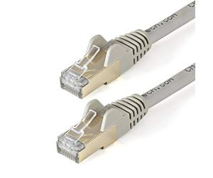 StarTech 1.5m Cat6a Snagless Ethernet Cable, Grey (6ASPAT150CMGR) | 100W PoE delivery, Shielded twisted pair, Gold-plated RJ45, Patch Cable, Ethernet Cord, 10 GbE, 26AWG copper