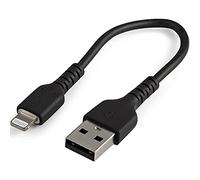 StarTech 15cm/6in Rugged USB-A to Lightning Cable, Black (RUSBLTMM15CMB) | Heavy-duty aramid fibre, USB 2.0 480Mbps, Apple MFi Certified, Charge & sync, TPE jacket, Power Cord, For iPhone iPad, Type