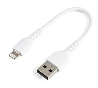 StarTech 15cm/6in Rugged USB-A to Lightning Cable, White (RUSBLTMM15CMW) | Heavy-duty aramid fibre, USB 2.0 480Mbps, Apple MFi Certified, Charge & sync, TPE jacket, Power Cord, For iPhone iPad, Type