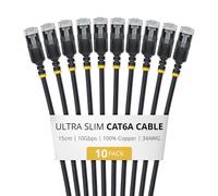 StarTech 15cm Black Ultra Slim Cat6A Ethernet Cable, 10 Pack, Snagless, FTP, Pure Bare Copper Wire, 34AWG Ultra Slim RJ45 Network Patch Cord