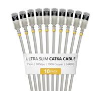 StarTech 15cm Gray Ultra Slim Cat6A Ethernet Cable, 10 Pack, Snagless, FTP, Pure Bare Copper Wire, 34AWG Ultra Slim RJ45 Network Patch Cord