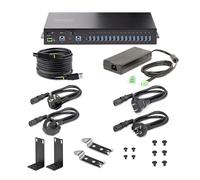 StarTech.com 16-Port Industrial USB 5Gbps Hub with Power Adapter Metal Enclosure Mountable ESD Protection Terminal Block Power USB Charging Dual-Host Switch - TAA