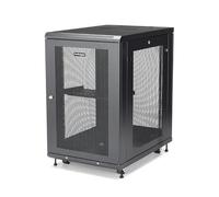 StarTech 18U 4-Post Server Cabinet, 75cm Deep, 450kg, Shelf (RK1833BKM) | 19in enclosed steel rack, Adjustable depth 1.8in-29in, Lockable mesh doors, Ships assembled, Casters, 450kg