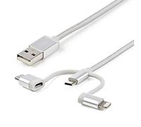StarTech.com 1 m (3 ft.) USB Multi Charging Cable - USB to Micro-USB or USB-C or Lightning for iPhone / iPad / iPod / Android - Apple MFi Certified - 3 in 1 USB Charger - Braided