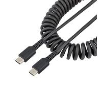 StarTech.com 3ft (1m) USB C Charging Cable, Coiled Heavy Duty Fast Charge & Sync USB-C Cable, USB 2.0 Type-C Cable, Rugged Aramid Fiber, Durable Male to Male USB Cable, Black