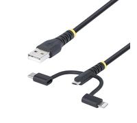 StarTech.com 3.3ft (1m) Rugged USB Multi Charging Cable USB to Lightning/Micro-USB/Type-C Apple MFi Certified Aramid Jacket Universal 3-in-1 USB Charger Cord for iPhone/iPad/Android