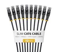StarTech 1m Black Slim CAT6 Cable, 10 Pack, Snagless RJ45, LSZH, 28AWG Pure Bare Copper, Slim Network Patch Cable/Cord