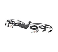 StarTech.com 2-Port Dual-Monitor DisplayPort Cable KVM Switch, 4K 60Hz, Compact KVM with 5ft/1.5m USB-A/DisplayPort/Audio Integrated Cables, Bus Powered - Remote Push Button/Hotkey Switching