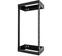 StarTech 21U 2-Post Wall Mount Open Frame Rack, 19in (RACK-21U-20-WALL-OA) | Adjustable depth 12-20in, 2.0mm SPCC cold-rolled steel, M6 cage nuts and screws, Heavy-duty 90kg capacity