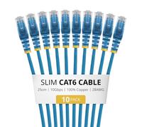 StarTech 25cm Blue Slim CAT6 Cable, 10 Pack, Snagless RJ45, LSZH, 28AWG Pure Bare Copper, Slim Network Patch Cable/Cord