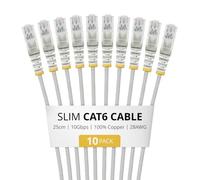 StarTech 25cm Gray Slim CAT6 Cable, 10 Pack, Snagless RJ45, LSZH, 28AWG Pure Bare Copper, Slim Network Patch Cable/Cord