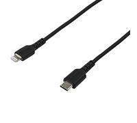 StarTech 2m/6ft USB-C to Lightning Cable Black Rugged MFi (RUSBCLTMM2MB) | Aramid fibre, Heavy duty charge and sync cord, Apple MFi Certified, USB 2.0, For iPhone, iPad, Male to Male, TPE jacket, Type