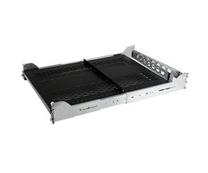 StarTech 2U Sliding Vented Shelf, 50kg/110lb, Cable Arm (UNISLDSHF19M) | Pull-out tray with locking feature, Adjustable mounting depth, Integrated cable management arm, Vented for airflow