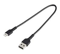 StarTech 30cm/1ft Rugged USB-A to Lightning Cable, Black (RUSBLTMM30CMB) | Heavy-duty aramid fibre, USB 2.0 480Mbps, Apple MFi Certified, Charge & sync, TPE jacket, Power Cord, For iPhone iPad, Type