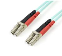 StarTech.com Aqua OM4 Duplex Multimode Fiber Optic Cable - 100 Gb - 50/125 - LSZH - LC/LC - 3 m (10 ft.)~3m (10ft) LC/UPC to LC/UPC OM4 Multimode Fiber Optic Cable, 50/125µm LOMMF/VCSEL Zipcord Fiber, 100G Networks, Low Insertion Loss, LSZH Fiber Patch Co