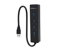 StarTech 4-Port USB 3.0 Hub ST4300PBU3 — Built-in Cable, SuperSpeed, Portable — Black