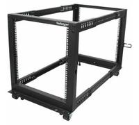 StarTech.com 4-Post 12U Mobile Open Frame Server Rack, Four Post 19" Network Rack with Wheels, Rolling Rack with Adjustable Depth for Computer/AV/Data/IT Equipment - Casters, Leveling Feet or Floor Mounting