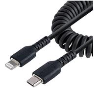 StarTech.com 20in / 50cm USB C to Lightning Cable, MFi Certified, Coiled iPhone Charger Cable, Black, Durable TPE Jacket Aramid Fiber, Heavy Duty Coil Lightning Cable