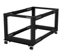 StarTech 8U 4-Post Open-Frame Rack, 101cm Deep, 544kg, Mobile (4POSTRACK8U) | Adjustable 22-40in depth, Cold-rolled steel, Casters/leveling feet, 18in high, IT rack, Cage nuts