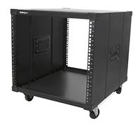 StarTech 9U 4-Post Mobile Open-Frame Rack, 19in, 220lb (RK960CP) | Rolling network rack with wheels, Built-in handles, Four swivel casters, For narrow home or office floor