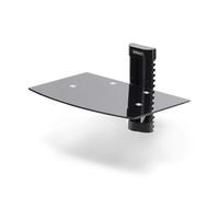 StarTech.com Floating Wall-Mounted AV Shelf Adjustable Height Shelf For Under TV Organize A/V Equipment On Black Tempered Glass Shelf