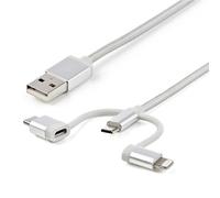 StarTech.com 1 m (3 ft.) USB Multi Charging Cable - USB to Micro-USB or USB-C or Lightning for iPhone / iPad / iPod / Android - Apple MFi Certified - 3 in 1 USB Charger - Braided 1 m USB A Micro-USB B