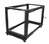 StarTech.com 4-Post 12U Mobile Open Frame Server Rack, Four Post 19" Network Rack with Wheels, Rolling Rack with Adjustable Depth for Computer/AV/Data/IT Equipment - Casters, Leveling Feet or Floor Mounting