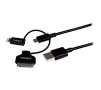 StarTech.com 1m 3 ft Black Apple 8-pin Lightning or 30-pin Dock Connector or Micro USB to USB Cable for iPhone iPod iPad - Charge & Sync (LTADUB1MB)
