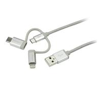 StarTech.com 1 m (3 ft.) USB Multi Charging Cable - USB to Micro-USB or USB-C or Lightning for iPhone / iPad / iPod / Android - Apple MFi Certified - 3 in 1 USB Charger - Braided