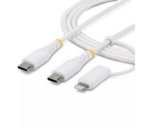 StarTech.com 1m (3ft) 2-in-1 Rugged USB-C Charging Cable with Lightning Adapter 30W/60W (3A) Apple MFi Certified Braided USB C Charger Cord for iPhone/iPad/Android