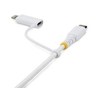 StarTech.com 1m (3ft) 2-in-1 Rugged USB-C Charging Cable with Lightning Adapter, 30W/60W (3A), Apple MFi Certified, Braided USB C Charger Cord for iPhone/iPad/Android