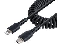 StarTech.com 1m (3ft) USB C to Lightning Cable, MFi Certified, Coiled iPhone Charger Cable, Black, Durable TPE Jacket Aramid Fiber, Heavy Duty Coil Lightning Cable