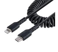 StarTech.com 1m (3ft) USB C to Lightning Cable, MFi Certified, Coiled iPhone Charger Cable, Black, Durable TPE Jacket Aramid Fiber, Heavy Duty Coil Lightning Cable
