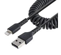 StarTech.com 1m (3ft) USB to Lightning Cable, MFi Certified, Coiled iPhone Charger Cable, Black, Durable TPE Jacket Aramid Fiber, Heavy Duty Coil Lightning Cable