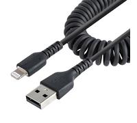 StarTech.com 1m (3ft) USB to Lightning Cable MFi Certified Coiled iPhone Charger Cable Black Durable TPE Jacket Aramid Fiber Heavy Duty Coil Lightning Cable