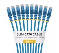 StarTech.com 1m Blue Slim CAT6 Cable 10 Pack Snagless 100W PoE UTP LSZH 28AWG Pure Bare Copper Wire Slim RJ45 Network Patch Cord w/Strain Reliefs Individually Tested