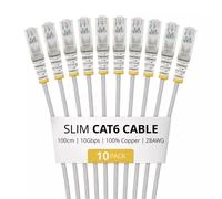 StarTech.com 1m Gray Slim CAT6 Cable 10 Pack Snagless 100W PoE UTP LSZH 28AWG Pure Bare Copper Wire Slim RJ45 Network Patch Cord w/Strain Reliefs Individually Tested