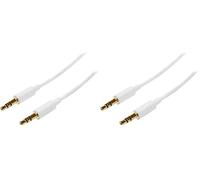 StarTech.com 1m White Slim 3.5mm Stereo Audio Cable - 3.5mm Audio Aux Stereo - Male to Male Headphone Cable - 2x 3.5mm Mini Jack (M) White (MU1MMMSWH) (Pack of 2)