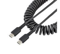 StarTech.com 20in (50cm) USB C Charging Cable, Coiled Heavy Duty Fast Charge & Sync USB-C Cable, USB 2.0 Type-C Cable, Rugged Aramid Fiber, Durable Male to Male USB Cable, Black