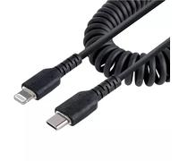 StarTech.com 20in / 50cm USB C to Lightning Cable, MFi Certified, Coiled iPhone Charger Cable, Black, Durable TPE Jacket Aramid Fiber, Heavy Duty Coil Lightning Cable