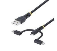StarTech.com 3.3ft (1m) Rugged USB Multi Charging Cable USB to Lightning/Micro-USB/Type-C Apple MFi Certified Aramid Jacket Universal 3-in-1 USB Charger Cord for iPhone/iPad/Android