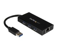 StarTech.com 3-Port Portable USB 3.0 Hub plus Gigabit Ethernet - 5Gbps - Aluminum with Built-in Cable - TAA