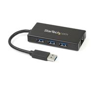 StarTech.com 3-Port Portable USB 3.0 Hub plus Gigabit Ethernet - Aluminum with Built-in Cable~3-Port Portable USB 3.0 Hub plus Gigabit Ethernet - 5Gbps - Aluminum with Built-in Cable