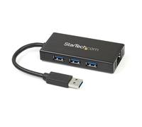 StarTech.com 3-Port Portable USB 3.0 Hub plus Gigabit Ethernet - Aluminum with B